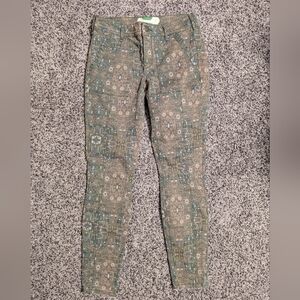 ANTHROPOLOGIE Patterned Green and Brown Floral And Geometric Pants